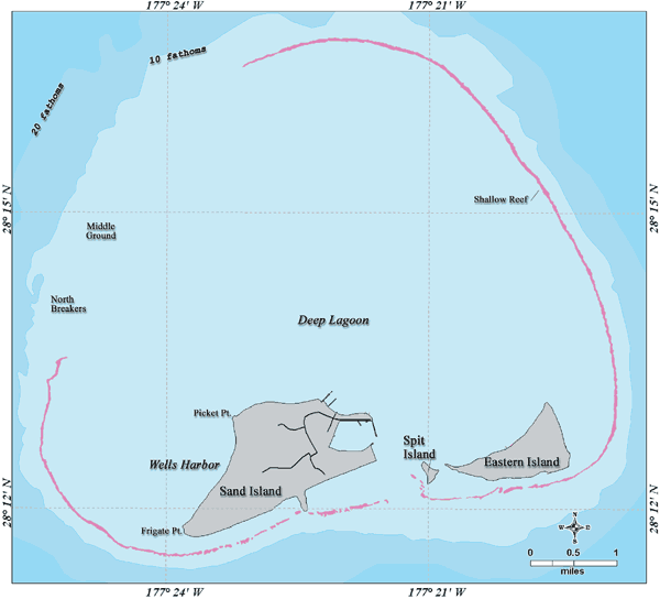 Midway Atoll In The Northwestern Hawaiian Islands To Hawaii Com   Midway Map Lrg 